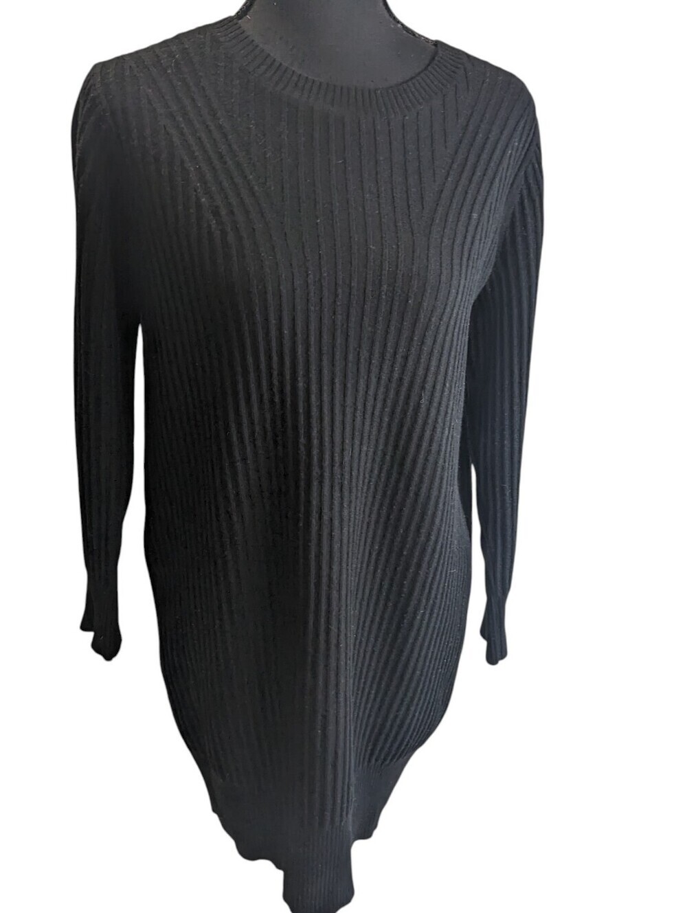 Club Monaco Women's Black Ribbed Knit Mini Dress Wool Blend Size 8